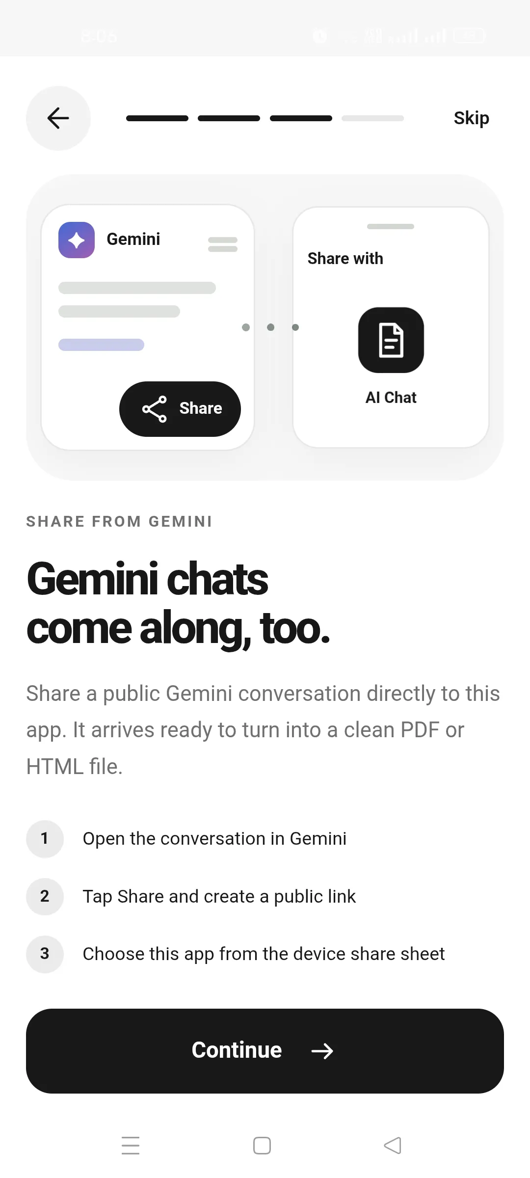 Sharing a public Gemini conversation to AI Chat Exporter